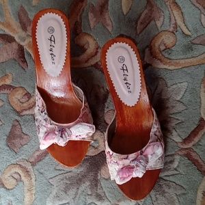 Women's Pink Floral Heels, NWOT Size 8, European Brand